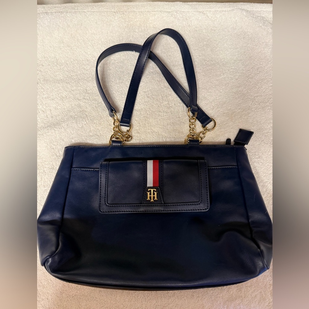Tommy Hilfiger‎ Dark Blue Shoulder Bag with Gold Accents